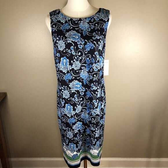 NEW Chico’s Sleeveless Shift Ponte Classic Navy Boatneck Dress Size 1 (US 8) - Picture 1 of 12